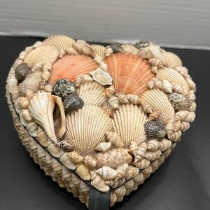 Artisan Seashell Heart Box - Natural and Orange trinket jewelry